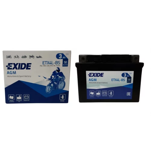 AKUMULATOR EXIDE BIKE AGM MOTOCYKLOWY ETX4L-BS/YTX4L-BS 12V 3AH