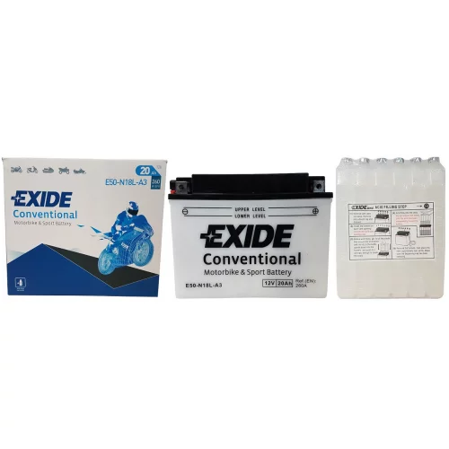 AKUMULATOR EXIDE MOTOCYKLOWY E50-N18L-A3 12V 20AH 260A AKUMULATOR EXIDE MOTOCYKLOWY E50-N18L-A3 12V 20AH 260A